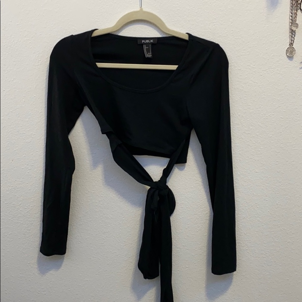SHEIN Black Cropped Wrap-Around Shirt Size Small